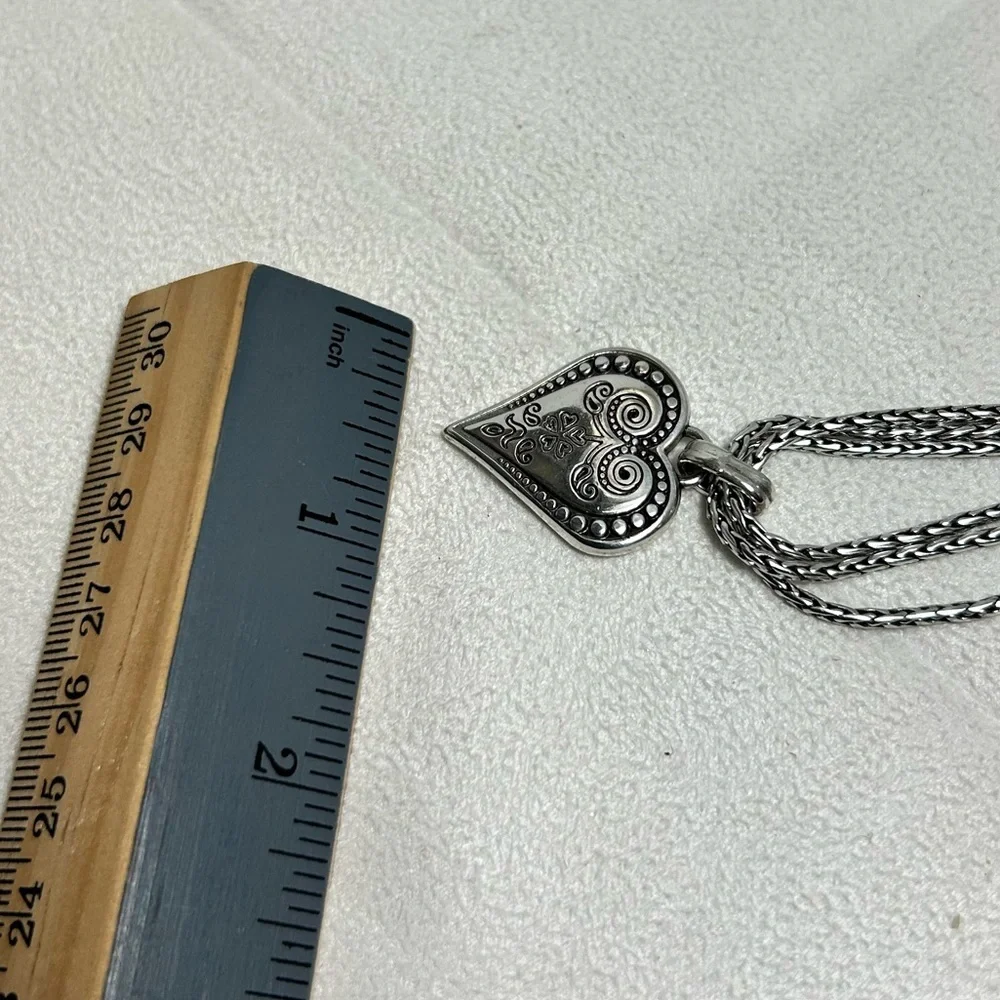 Brighton French Quarter Ophelia Heart Necklace Silver Plated 17” Triple Chain - Picture 6 of 16